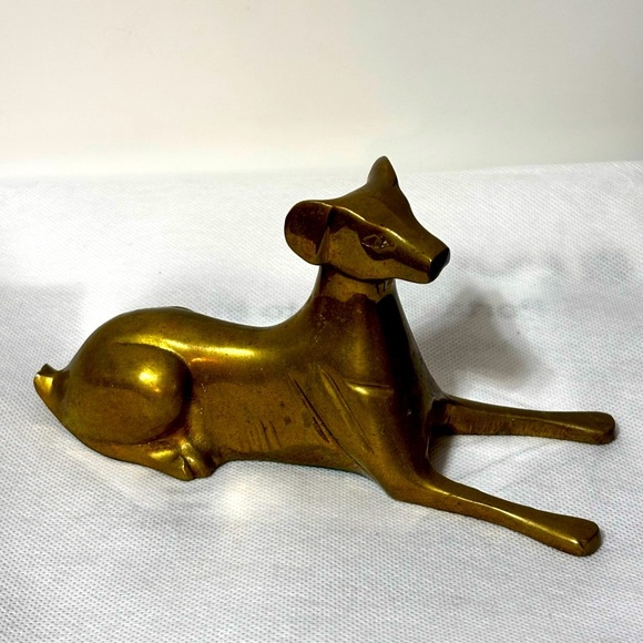 Brass Vintage Dog Figurine 7” Long Hollow FLAWED - Picture 1 of 10